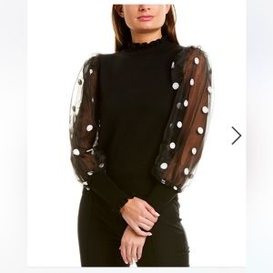 Dot Detail Organza Sleeve Knit Top